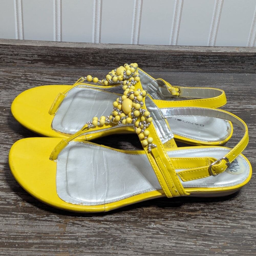 Bandolino Women's Yellow T Strap Beaded Comfort Dress Sandal Size 7.5